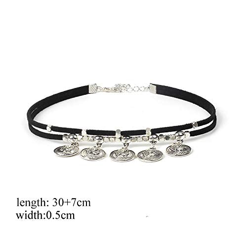 DoubleNine Boho Coin Choker Gypsy Gothic Necklace Suede Black Tribal Accessories for Women Girls