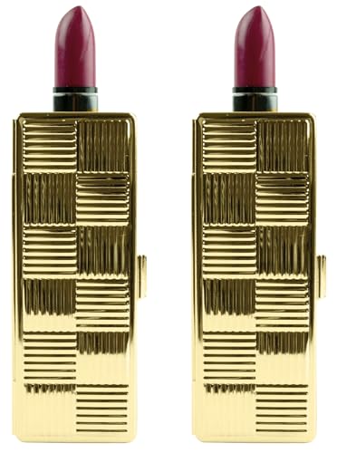 Stephanie Imports Set of 2 Rectangular Vintage Lipstick Cases With Glass Mirror (Gold Checker)