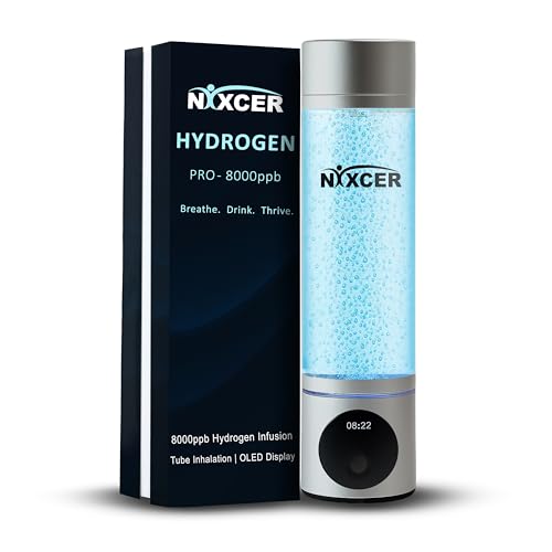 Nixcer Hydrogen Pro Water Bottle - 8000PPB H2, SPE/PEM, OLED Display, Dual Mode (5/10 Min), USB-C Rechargeable - Portable Hydrogen Generator