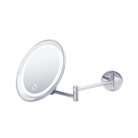 WS Bath Collections Beauty 300T Beauty 18" W x 3-1/8" H Modern Circular Framed Makeup Wall Mirror with LED Lighting - Polished Chrome Beauty and Personal Care WS Bath Collections
