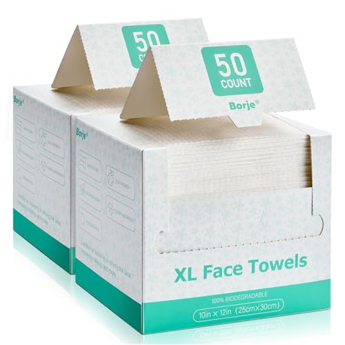 Borje Face Towels XL, Disposable Face Towel 10" x 12", 100 Count (2 Packs of 50), 100% USDA Biobased Facial Towelettes, Ultra Soft & Hygienic Makeup Beauty and Personal Care Borje Default Title