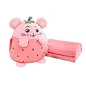 YUDONG Kids Stuffed Animal Travel Blanket and Pillow Set, Adorable 3 in 1 Multifunctional Fruit Plush Pillow with Hand Warmer Design, Perfect for…