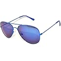 Aviator Style Blue Lens Sunglasses Blue Metal Frame Spring Hinge Women