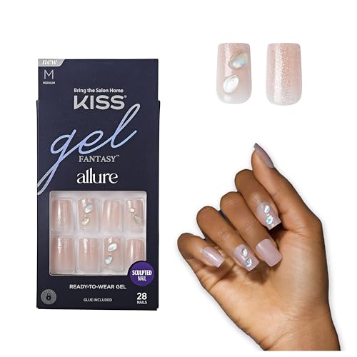 KISS Gel Fantasy Allure Press On Nails, Ready to Wear, 3D Design, Waterproof, Pink Gel Nail Glue 0.07 Oz. (2g), Manicure Stick & Mini File, 28 Count Beauty & Personal Care KISS
