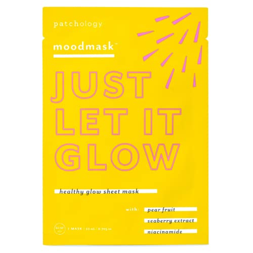 Patchology Moodmask Just Let It Glow Face Sheet Mask for Women & Men - Hydrating Facial Sheet Mask for Scarring, Clear & Healthy Skin w/Pear Fruit