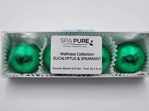 Spa Pure Eucalyptus Spearmint Aromatherapy Shower Steamers Bombs - Shower Bombs with Essential Oils - Unisex Bath Melts - Self Care and Relaxation…