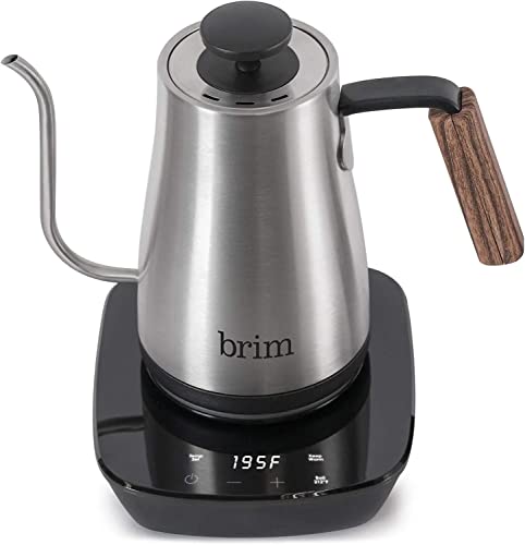 brim 0.8L Gooseneck Kettle w Wood Handle, Easy Brewing Pour Over Coffee, Tea or Hot Beverages, 6 Variable Temperature Presets, Smart Touch Interface…