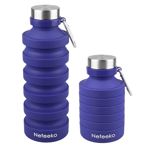 Nefeeko Collapsible Water Bottle, 27oz Reuseable BPA Free Silicone Foldable Water Bottles for Travel Gym Camping Hiking, Portable Leak Proof Sports…