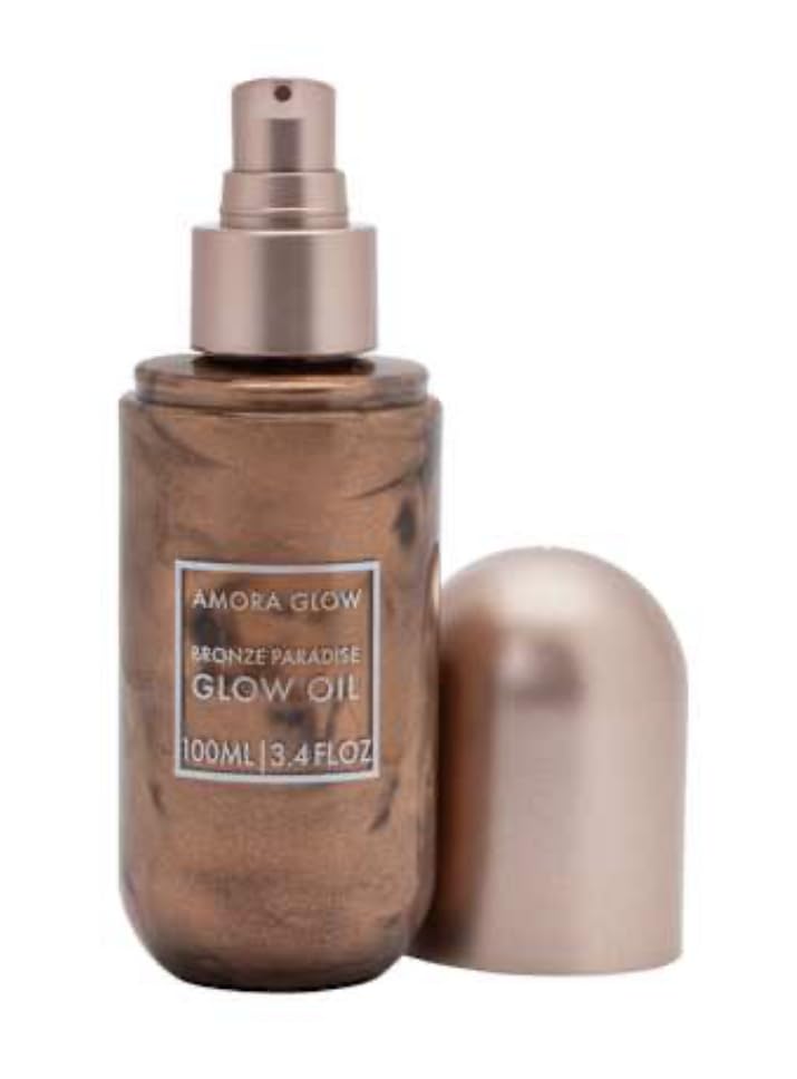 Amora Glow Bronze Paradise Glow Oil, Liquid Bronzer, Hydrating Face Bronzer, 3.4 Fl Oz