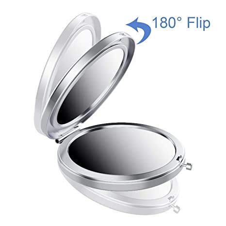 mpowtech Blue Magnifying Compact Mirror for Purse - 1x/2x Magnification Travel Makeup Mirror,Small Flower Pocket Mirrors,Handheld 2-Sided Portable