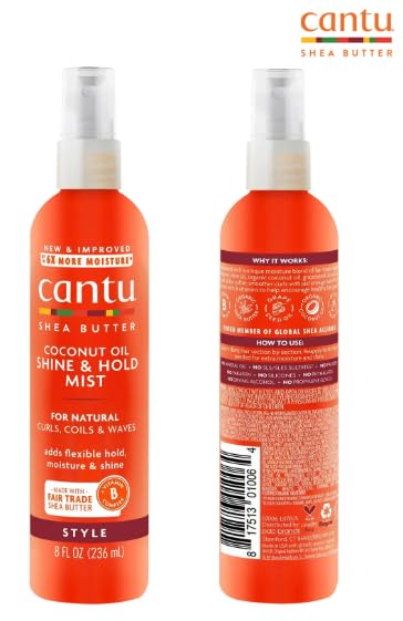 Cantu Shea Butter Coconut Oil Shine And Hold Mist Spray 8 Ounce (Pack of 2)