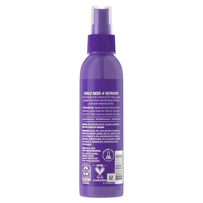 Aussie Miracle Curls 2nd Day Curl Activator Spray with Coconut & Jojoba Oil, Curl Refresher for Wavy & Curly Hair, 8.5 fl oz (Pack of 2)
