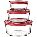 Anchor Hocking Classic Glass Food Storage Containers with Lids, Red, 6-Piece Set, Model Number: