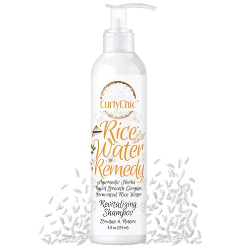 Curly Chic Rice Water Remedy Revitalizing Shampoo - Cleanse, Stimulate & Restore Curls - Nutrient-Rich Ayurvedic Herbs, Fermented Rice Water