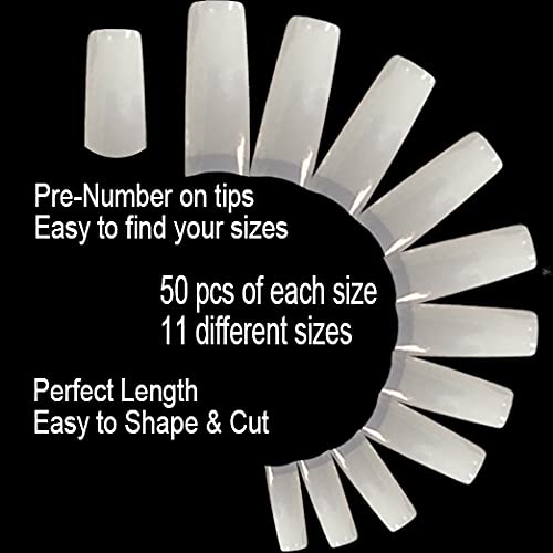 Vivace 2PACK Natural/Clear Half-moon 510 Artificial Fake Gel Nails (total 1020Tips) 11Sizes For Nail Salon Nail Shop 27010/27012 (Half-Moon)