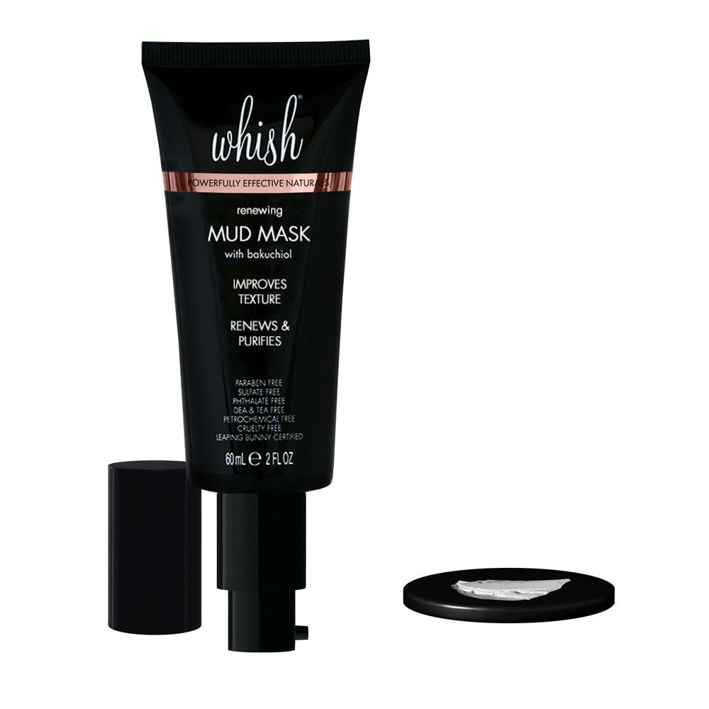 Whish Mud Mask with Bakuchiol - Natural Retinol Alternative Clay Mask - Pore Minimizing & Acne Treatment for Oily, Dry Skin - Hydrating Skincare Mask
