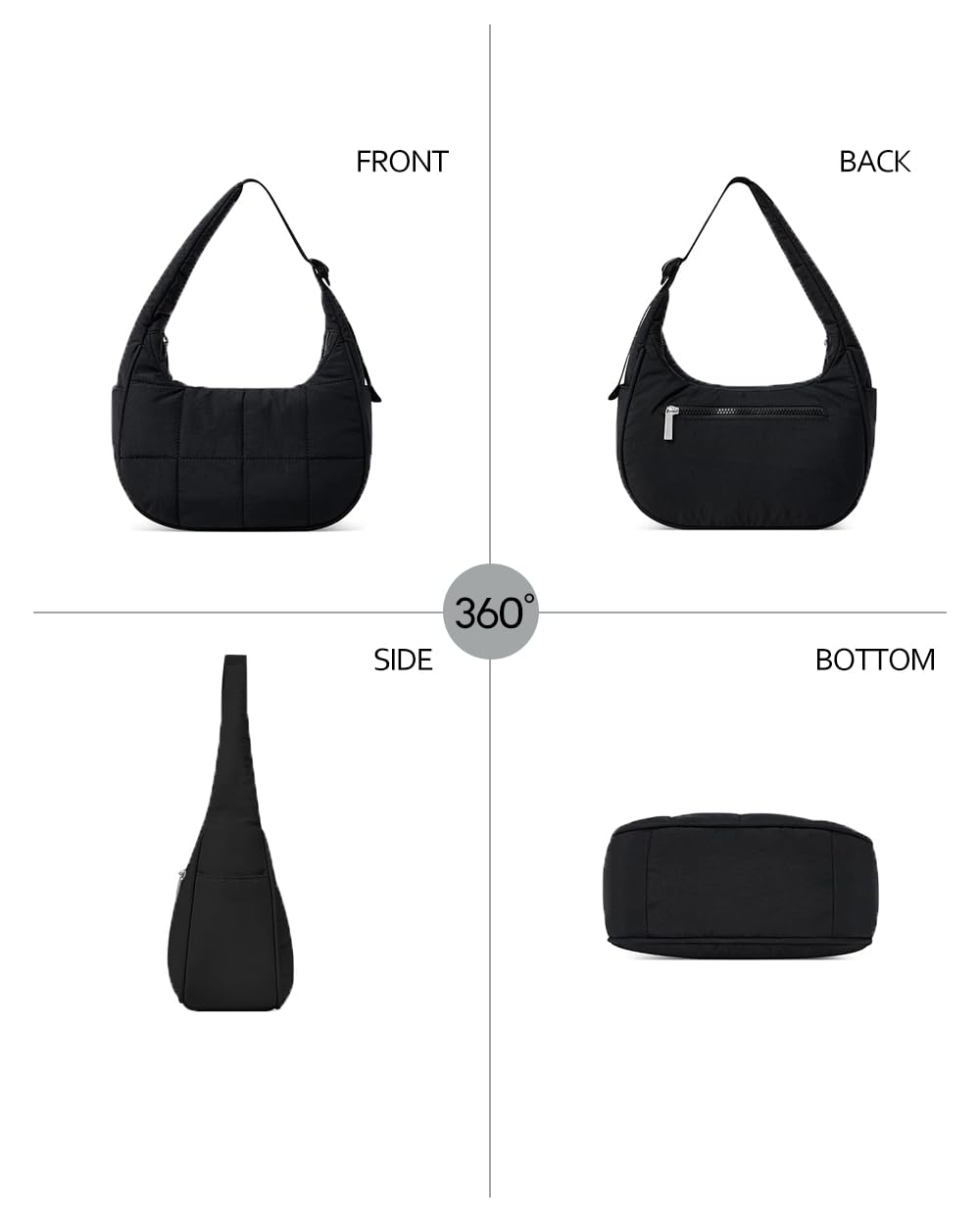 Small Crescent Puffer Purse Shoulder Bag for Women Nylon Quilted Purses Bag Adjustable Shoulder Strap Puffy bag