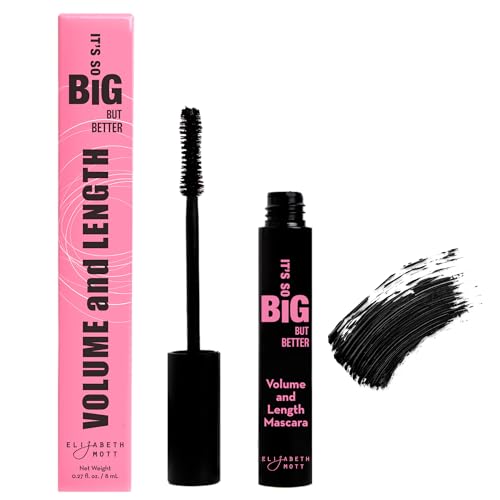 Elizabeth Mott Black Volumizing Mascara - Smudge-Proof, Lengthening Fiber Formula, Hourglass Wand - Clump-Free, Water-Resistant & Cruelty-Free - Safe
