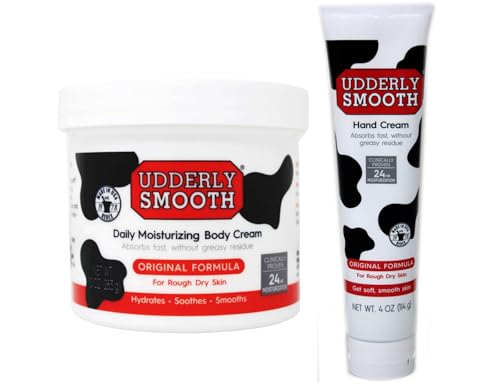 Udderly Smooth Hand Cream and Body Cream Bundle, Fast-Absorbing 24-Hour Moisturization, Original Formula for Rough Dry Skin, 4 oz Hand Cream + 10 oz