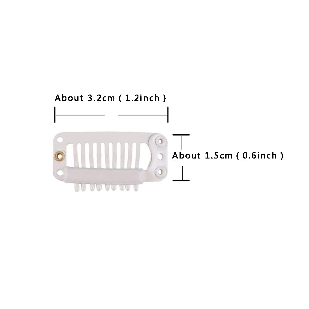 YANTAISIYU 24 Pcs 32mm 9-Teeth Hair Extensions Snap Wig Clips Comb Metal Hair Clips for Wigs & Hairpiece Accessories (Blonde)