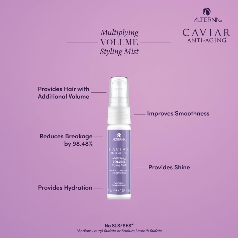 Alterna Haircare CAVIAR Anti-Aging Multiplying Volume Travel Kit - Shampoo, Conditioner, Styling Mist | For Fine, Thin Hair | Light Hold | Sulfate