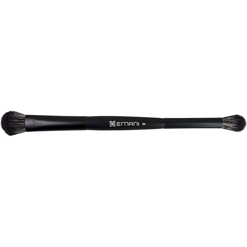 Emani Duo Shadow Blender Brush Double-Ended Makeup Brush - Fiber Bristles, Soft-Beveled Edges - 100% Vegan