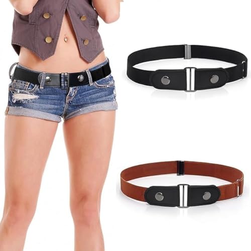2 Pieces Elastic Belt Invisible Belt for Women Belt Without Buckle Unisex No Buckle Buckless Belt Men's Adjustable Elastic for Jeans Trousers Dress…