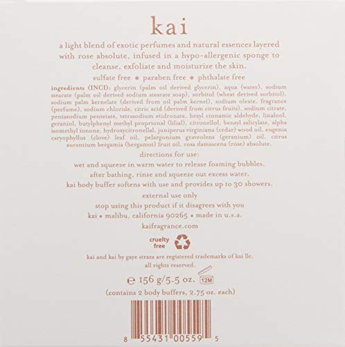 kai Body Buffer Rose, 2 Count, Innovative Bath sponges that Gently exfoliates Skin While Cleansing the Body with a Fresh + Clean Gardenia Rose