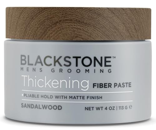 Blackstone Men's Grooming Thickening Fiber Paste Gel for Hair Styling - Adds Volume with Pliable Hold & Matte Finish | Paraben Free, Sandalwood (4 oz)