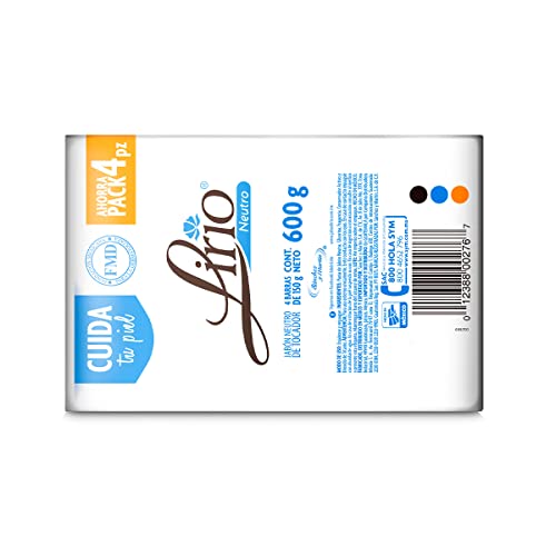 Lirio Neutro Bar Soap, Mild Scent, No Harsh Chemicals, 5.3 Ounce, Pack of 4