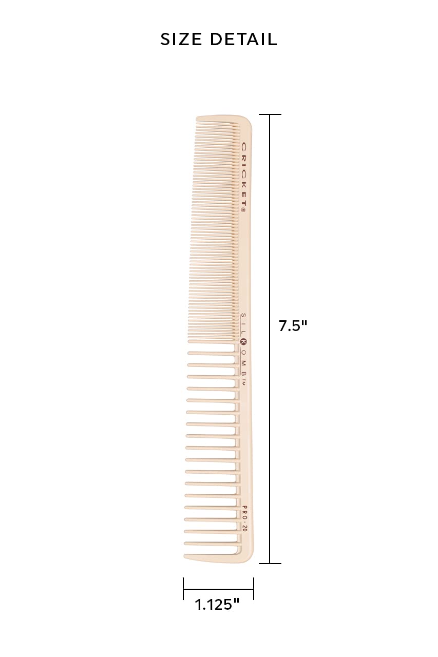 Cricket Silkomb Pro-20 All Purpose Hair Cutting Comb - Silicone-Injected, Seamless Teeth with Dual Tooth Pattern for Precision Cutting, Styling, Ideal