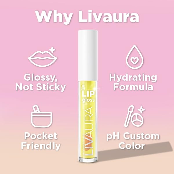 LIVAURA Tinted Lip Gloss for Women, pH Activated Hydrating, Moisturizing, Shiny Lipgloss, Non Sticky LipGloss, Glossy Lip Tint, Lip Shine, Smooth Lip