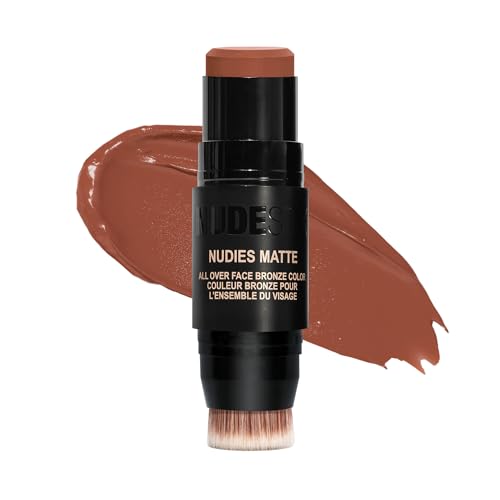 Nudestix Nudies Bronze All Over Matte Bronzing Stick - 3-in-1 Cream Bronzer for Cheeks, Eyes & Lips with Built-In Brush | Natural Contour & Sun-Kissed