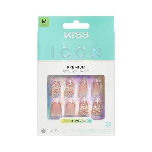 Kiss Icon, Press On Nails, Nail glue included, 'Vibrant', Pink, Medium Size, Almond Shape, Includes 32 Nails, 2g Glue, 2 Manicure Stick, 1 Mini File Beauty & Personal Care KISS