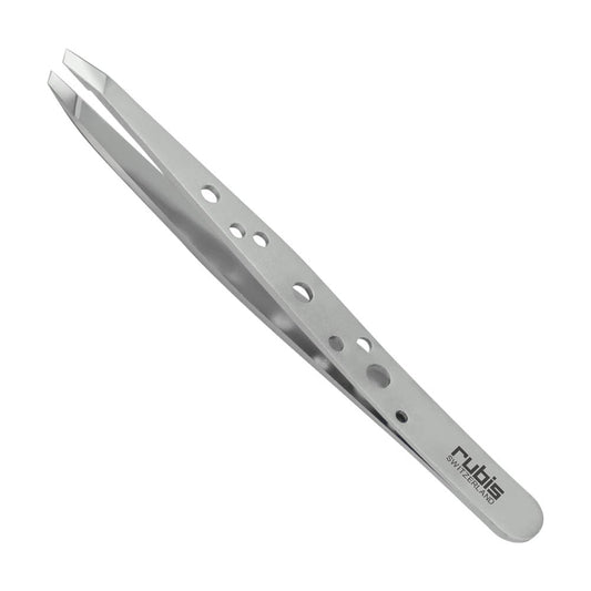 Rubis Hole Pattern Classic Stainless Steel Slanted Tweezers For Precise Eyebrows and Hair Removal, The Elegance Collection, 1K111,Silver,Rubis