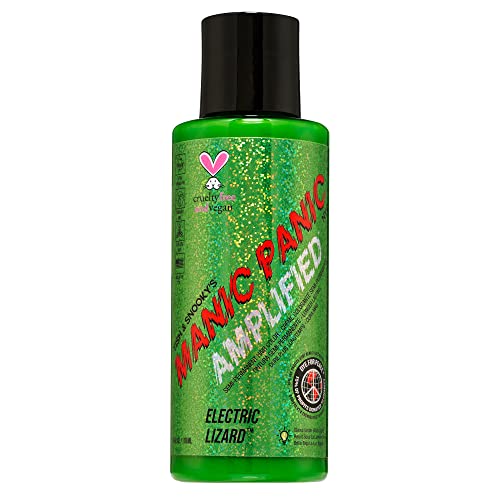 MANIC PANIC Electric Lizard Hair Color - Amplified - Semi Permanent Hair Dye - Bright Neon Green Hair Color - Glows In Blacklight - Vegan, PPD