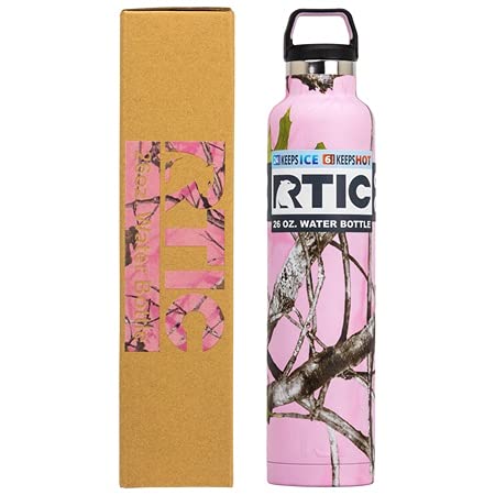 RTIC 26 oz Vacuum Insulated Water Bottle, Stainless Steel Metal, Double Wall, BPA Free, for Hot and Cold Drinks, Pink Camo