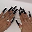 IMSOHOT 24Pcs Square Press on Nails Extra Long Squoval False Nails Black Fake Nails Full Cover Solid Color Acrylic Nails for Women