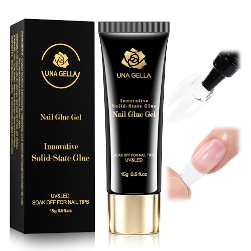 UNA GELLA Solid Nail Glue Gel 15ml Lamp Curing Needed Solid Soak Off U V/LED Lamp Required Super Strong Glue for Fake Acrylic Soft Gel Nail Tips Press Beauty and Personal Care UNA GELLA Default Title