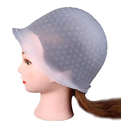 Reusable Silicone Hair Coloring Highlighting Cap Hair Dyeing Cap with Metal Hook for Hair Salon Tools Hairdressing Highlighting Kit (White)