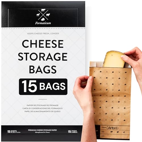 Formaticum - 15-Pack Cheese Storage Bags - 6.25 x 11 Wax Paper Bags to Keep Cheese or Charcuterie Fresh - Professional Grade Cheese Paper…