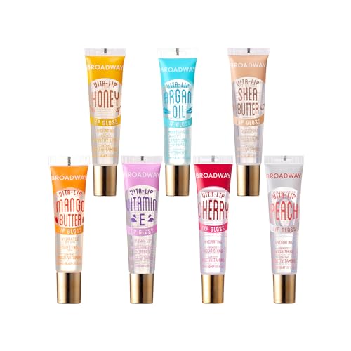 Ruby Kisses Broadway Vita-Lip Clear Lip Gloss (7 Pack) Ultra-Hydrating & Soothing Formula with Vitamins, High-Shine Non-Sticky Finish Lip Balm with