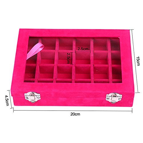 Novadeal 24 Grids PU Velour Leather Multipurpose Jewellery Storage Box Ring/Earrings/Necklace Tray Display Case Organizer - Pink