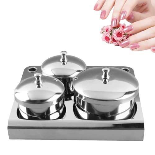 Nail Liquid Container, Mini Stainless Steel Dish Pot Liquid Powder Cup Lid Bowl Nail Art Tools Acrylic Nail Art Equipment Mini Bowl Cup Tray Pot Beauty & Personal Care Zerone