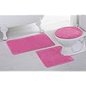 Elegant Homes 3 Piece Bathroom Rug Set Bath Rug, Contour Mat, & Lid Cover Non-Slip with Rubber Backing Solid Color # Angela (Hot Pink)