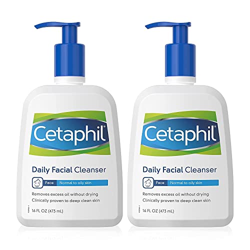 Face Wash by Cetaphil, Daily Facial Cleanser for Combination to Oily Sensitive Skin, 16 Ounce Pack of 2, Gentle Foaming Deep Clean Without Stripping