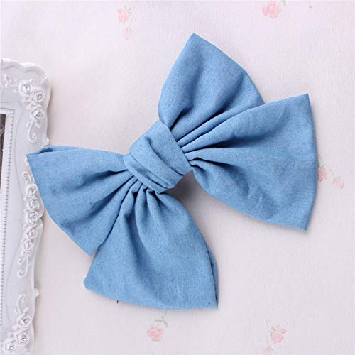 Blue Denim Hair Clip Pin Bow Girls Blue Jeans HairClip Girls Large Bows HairPin BW01 (Light Blue)