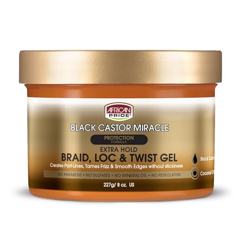 African Pride Black Castor Miracle Extra Hold Braid, Loc, Twist Gel - Extreme Hold Braiding Hair Gel, Edge Control & Tames Frizz, No Flake | Natural