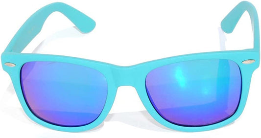 OWL Retro Vintage 80s Sunglasses Men Women, UV Protected Matte Rectangle Shades, Colorful Mirror Lens Turquoise Sunglass