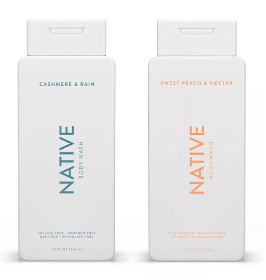 Native Body Wash 2-Pack: Sweet Peach & Nectar + Cashmere & Rain (18 fl oz each) Beauty & Personal Care Native